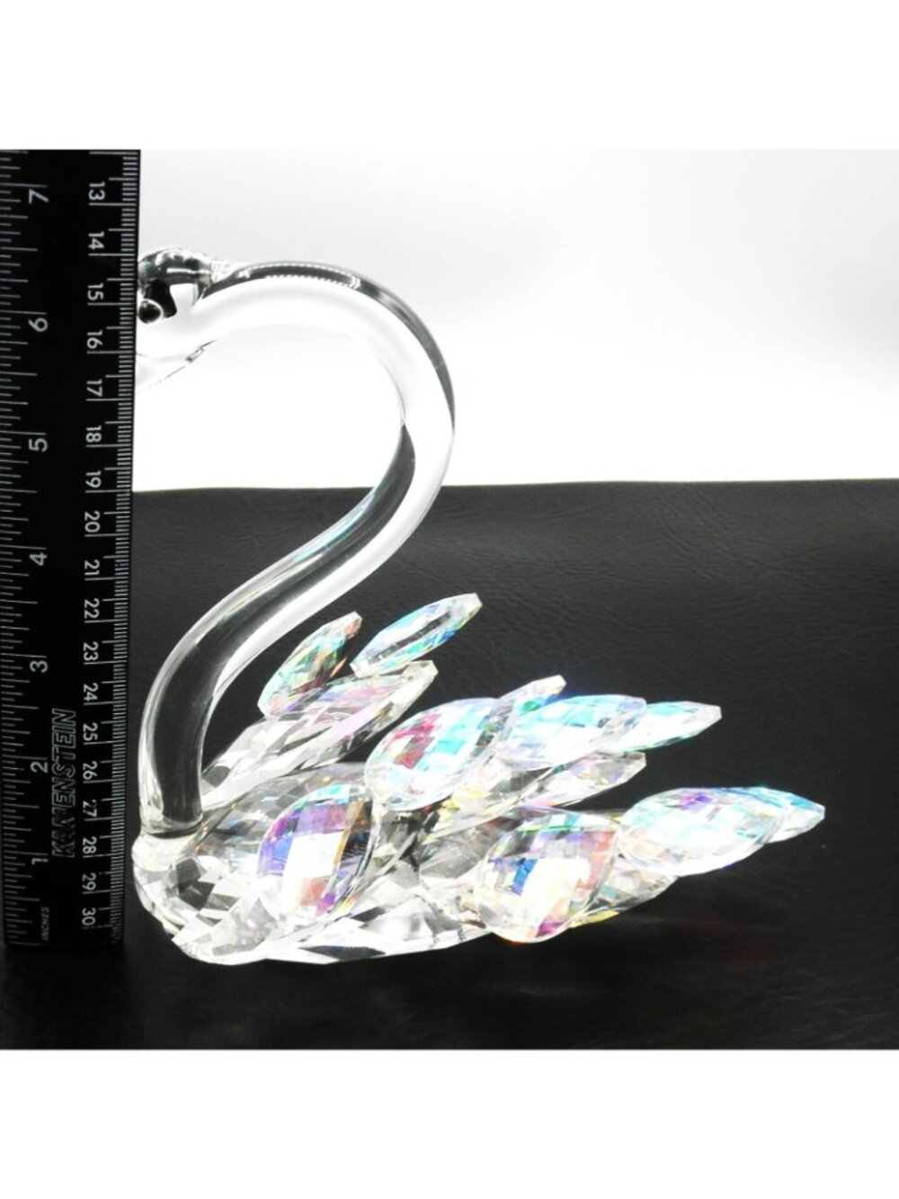 Art Glass Swan Figurine Bedazzled with Large Dichroic Faceted Crystals Stunning! - Picture 7 of 11